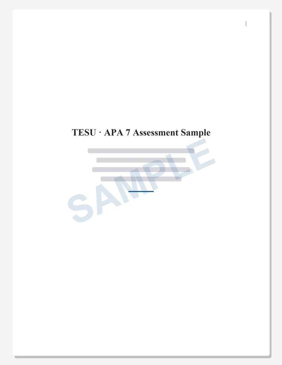 TESU sample paper preview: APA 7 title page, written to the scoring guide